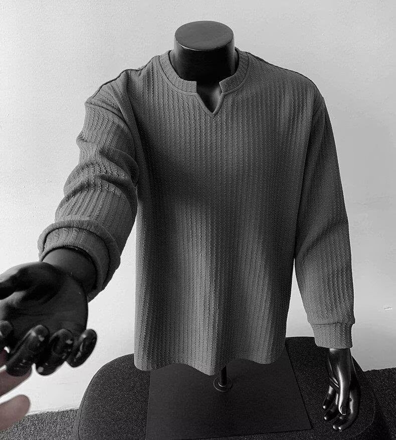 Men's V-Neck Lightweight Knit Long Sleeve T-Shirt Men