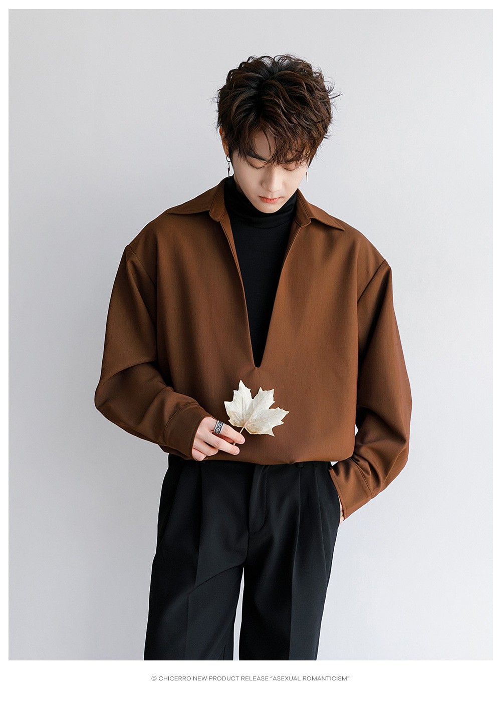 French V-Neck Colorblock Pullover Shirt for Men French V-Neck Colorblock Pullover Shirt for Men