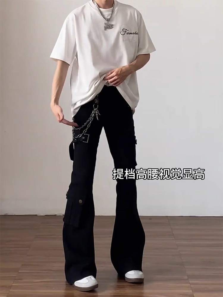 Men's Black Vibe Slim Straight Leg Cargo Jeans Men