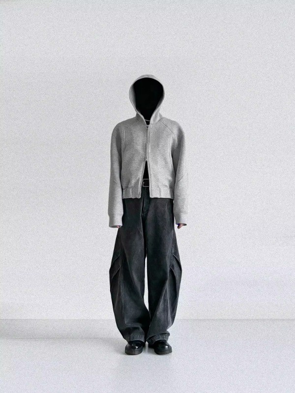 Boxy Fit American Streetwear Hooded Zip-Up Jacket