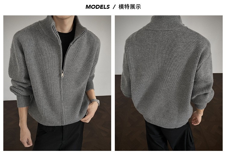 Men's Vintage Style Stand Collar Zip Sweater Jacket Men