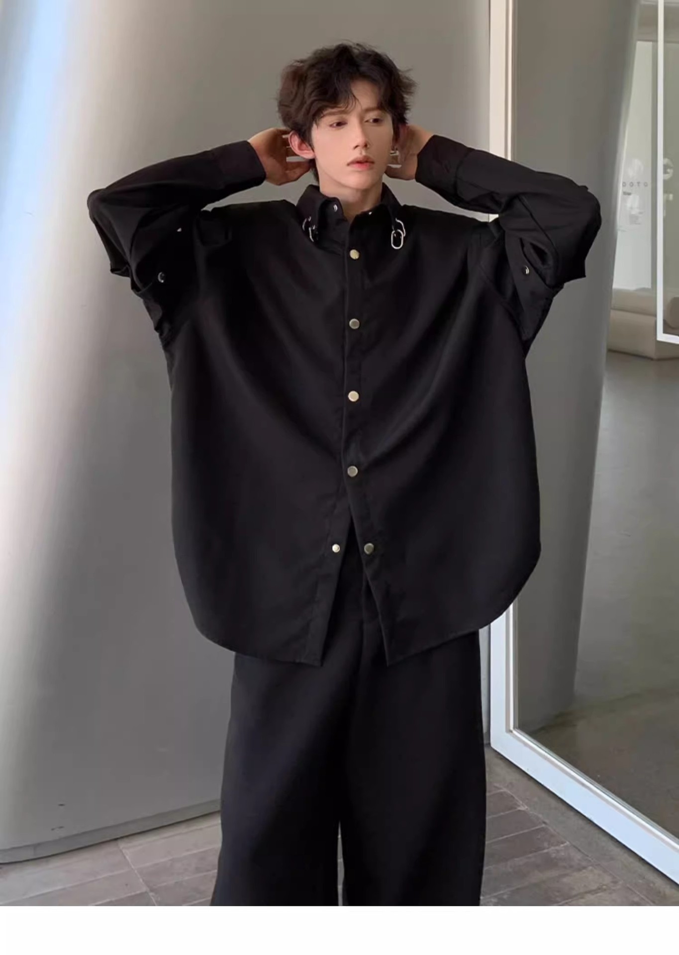 Black Detachable Shoulder Pad Casual Shirt for Men