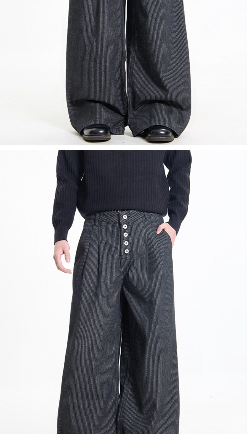 Vintage Black Striped High-Waist Wide-Leg Jeans Vintage Black Striped High-Waist Wide-Leg Jeans