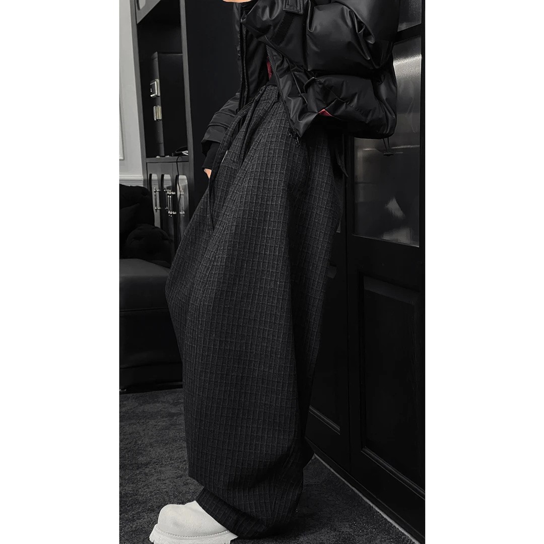 Men's Retro Plaid Loose Straight Casual Pants Men