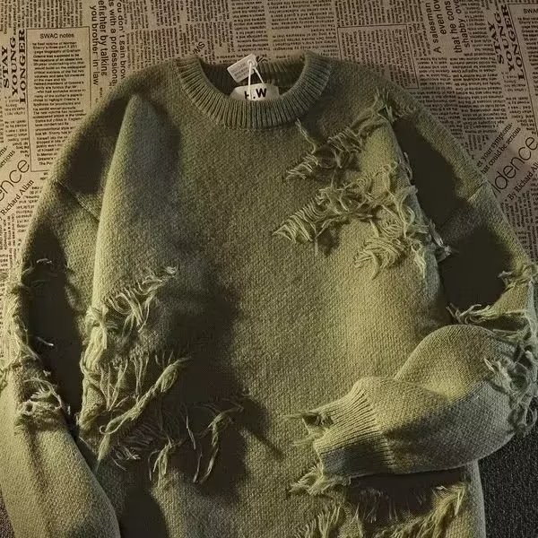 Vintage Style Distressed Pullover Sweater for Men & Women