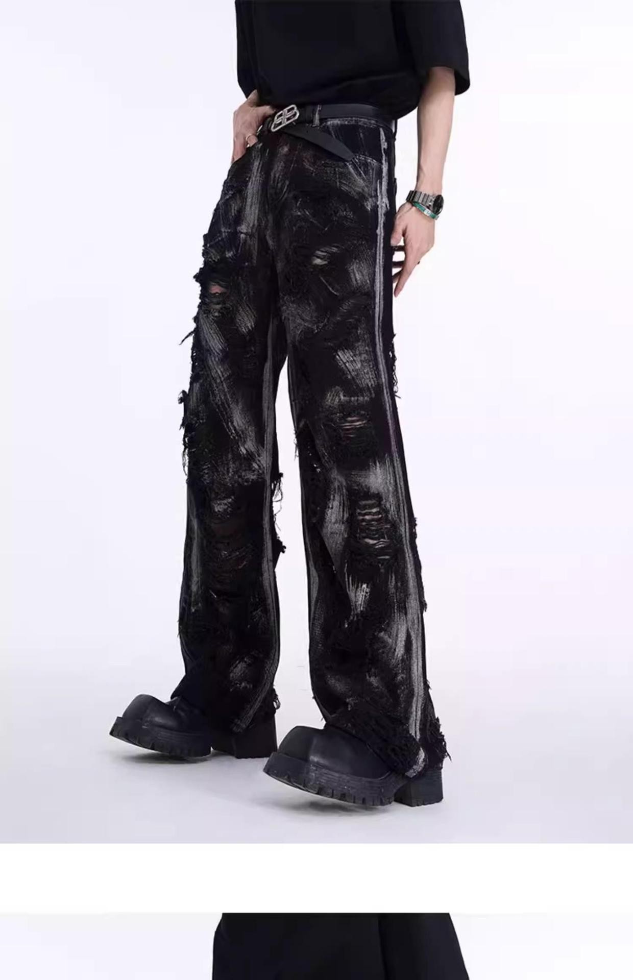 Black Washed Streetwear Straight-Leg Denim Jeans Black Washed Streetwear Straight-Leg Denim Jeans