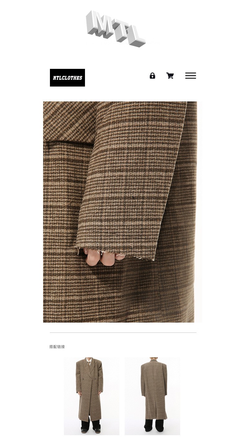 MTLCLOTHES Plaid Loose Wool Blend Long Coat