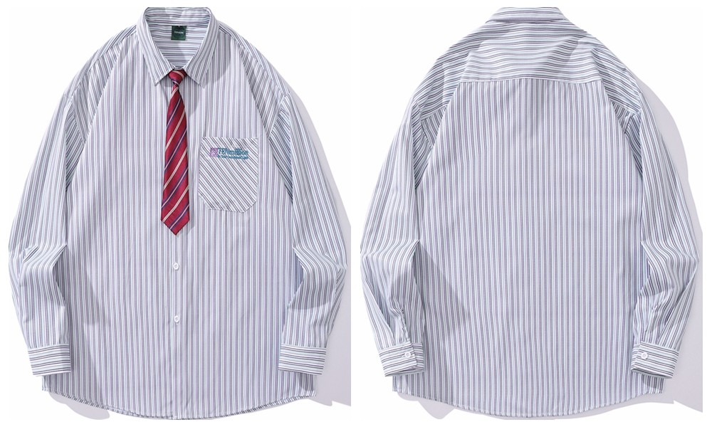 Vintage Floral Striped Cotton Blend Shirt with Tie