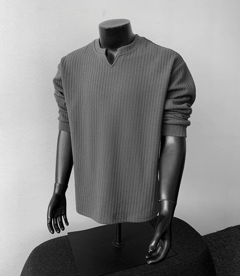 Men's V-Neck Lightweight Knit Long Sleeve T-Shirt Men