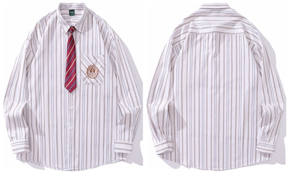 Vintage Floral Striped Cotton Blend Shirt with Tie