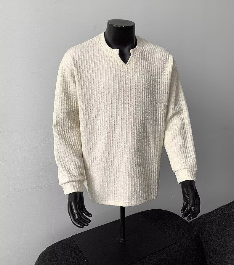 Men's V-Neck Lightweight Knit Long Sleeve T-Shirt Men