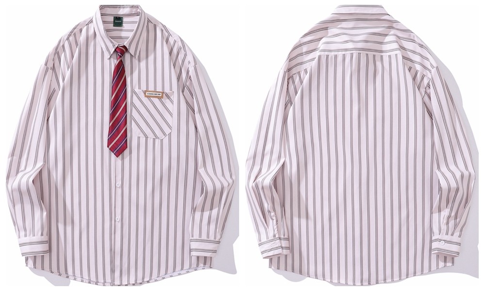 Vintage Floral Striped Cotton Blend Shirt with Tie