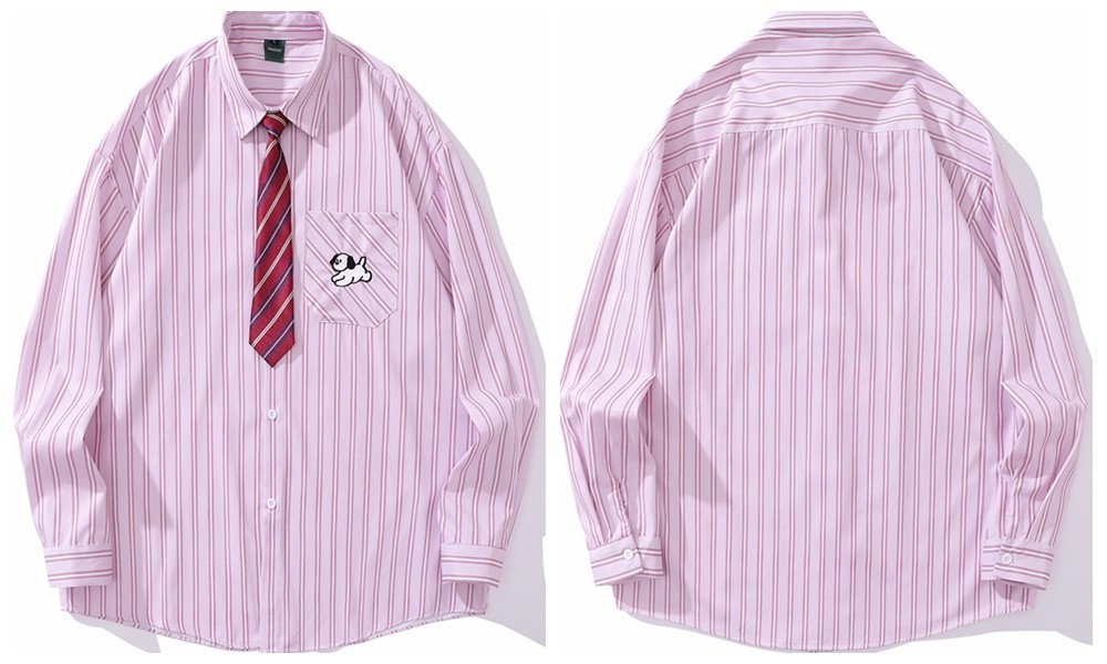 Vintage Floral Striped Cotton Blend Shirt with Tie