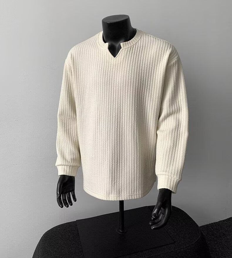 Men's V-Neck Lightweight Knit Long Sleeve T-Shirt Men
