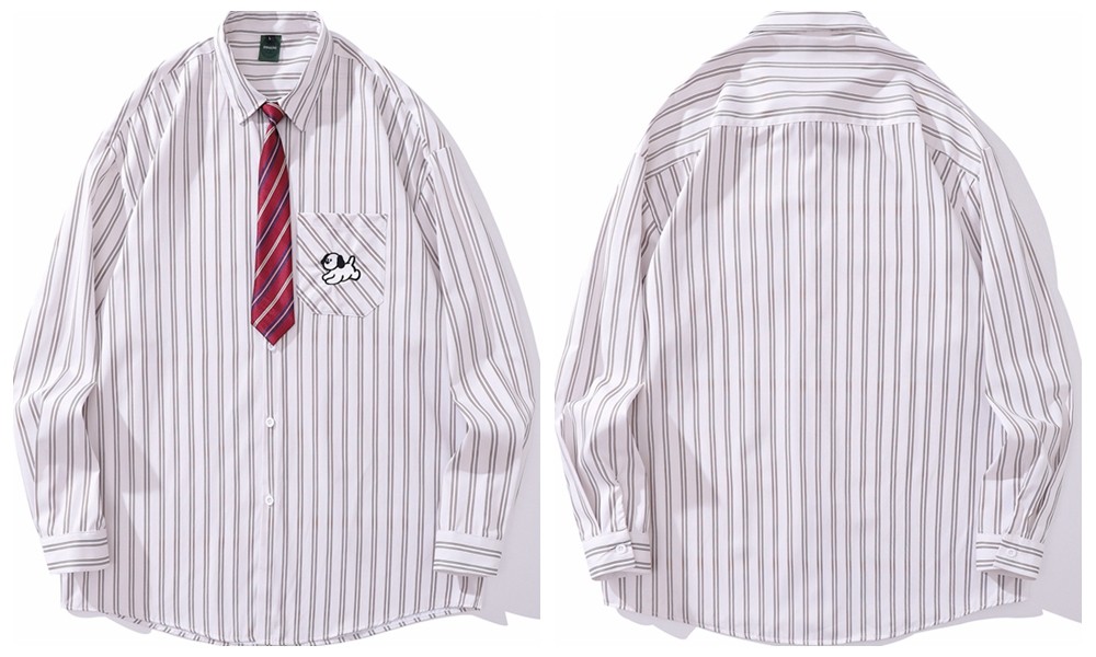 Vintage Floral Striped Cotton Blend Shirt with Tie