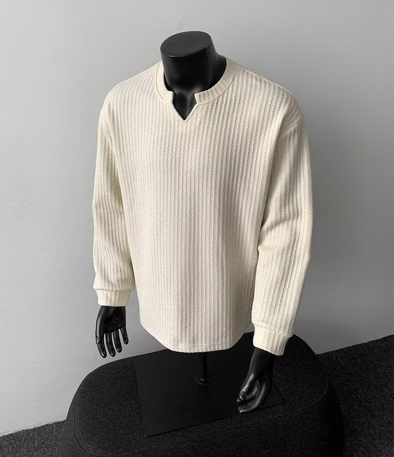 Men's V-Neck Lightweight Knit Long Sleeve T-Shirt Men