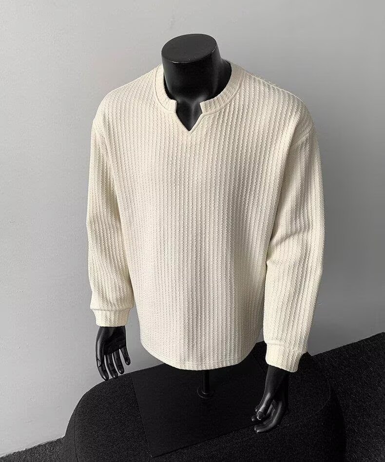 Men's V-Neck Lightweight Knit Long Sleeve T-Shirt Men