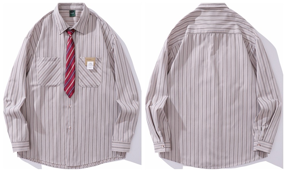 Vintage Floral Striped Cotton Blend Shirt with Tie