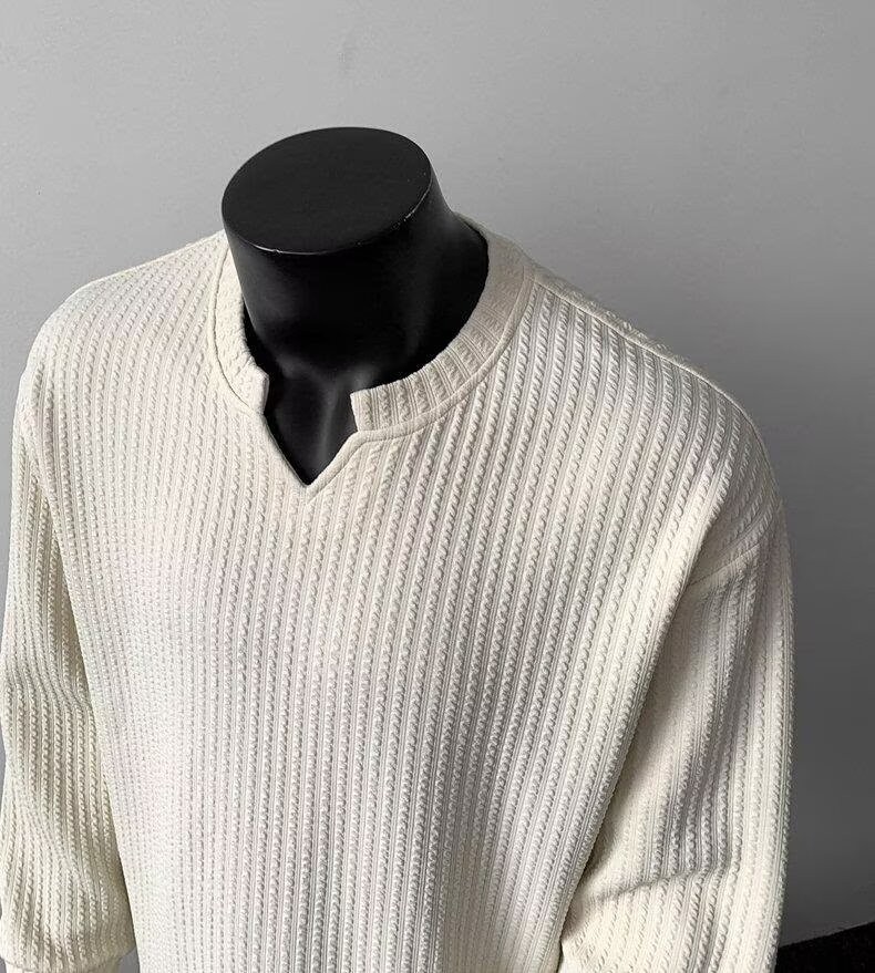 Men's V-Neck Lightweight Knit Long Sleeve T-Shirt Men