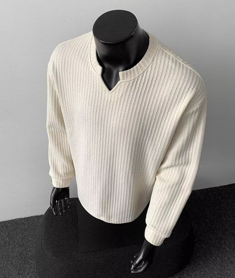 Men's V-Neck Lightweight Knit Long Sleeve T-Shirt Men