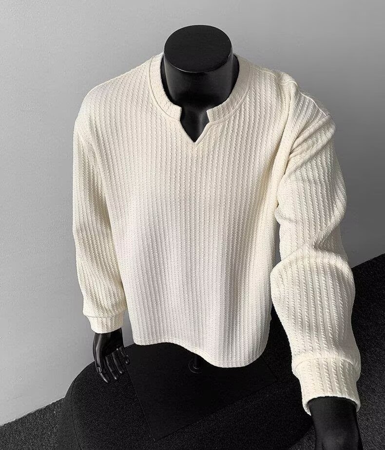 Men's V-Neck Lightweight Knit Long Sleeve T-Shirt Men