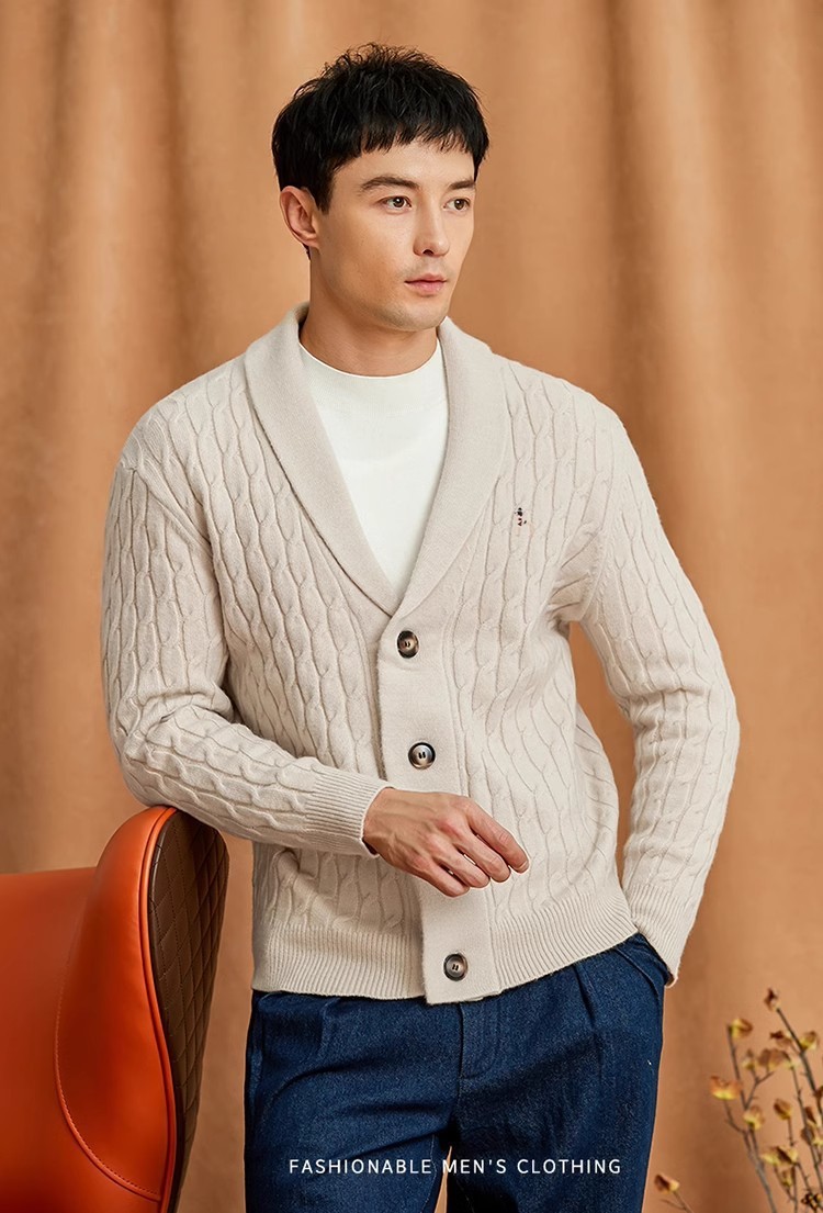 Premium 100% Wool Men’s Cardigan Sweater