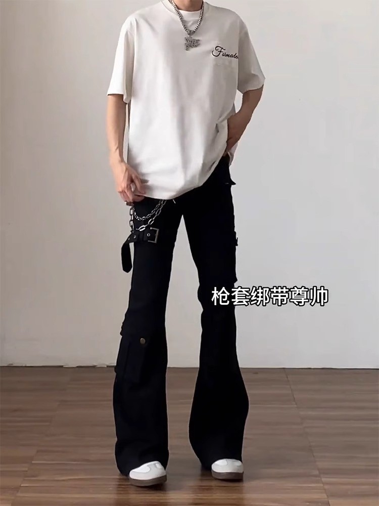 Men's Black Vibe Slim Straight Leg Cargo Jeans Men