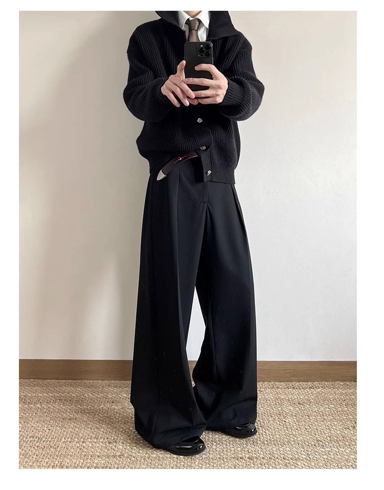 JTFS Relaxed Pleated Wide-Leg Casual Trousers