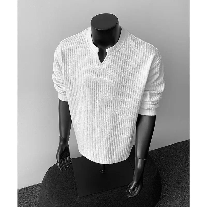 Men's V-Neck Lightweight Knit Long Sleeve T-Shirt Men