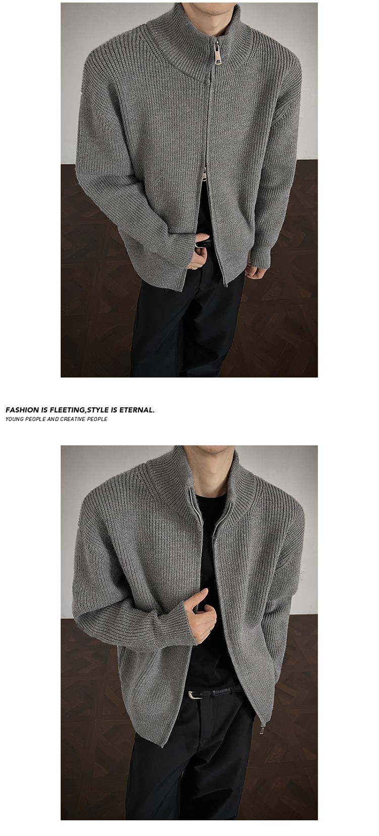 Men's Vintage Style Stand Collar Zip Sweater Jacket Men