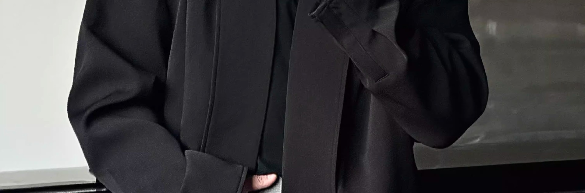 Black Collarless Casual Blazer for Men