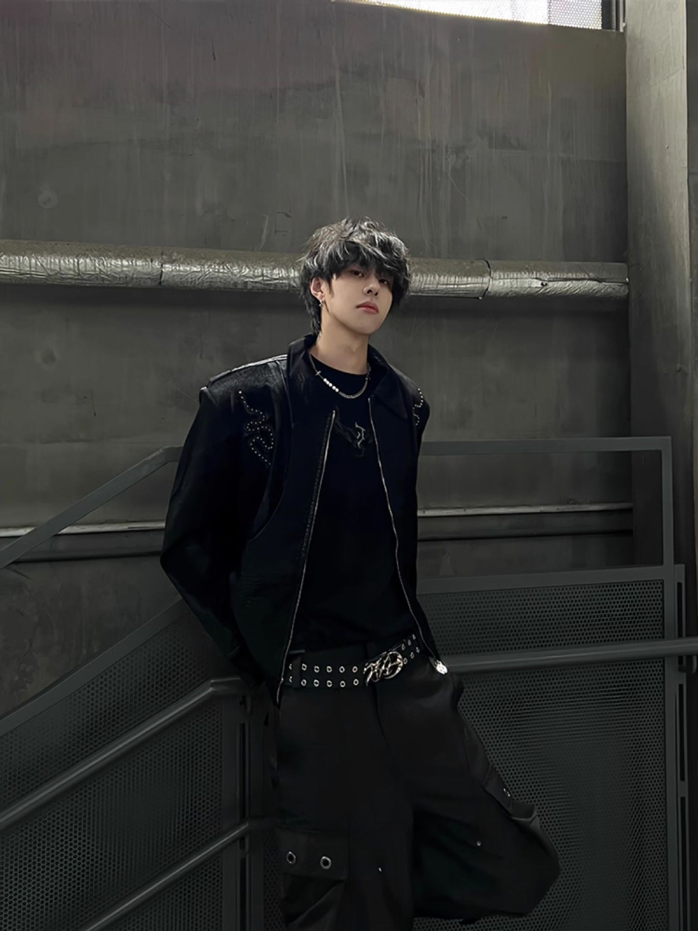 Cleanfit Black Snake-Texture Embroidered Leather Jacket Cleanfit Black Snake-Texture Embroidered Leather Jacket