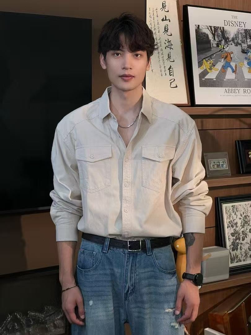 Men's Casual Loose Fit Utility Shirt Jacket Men