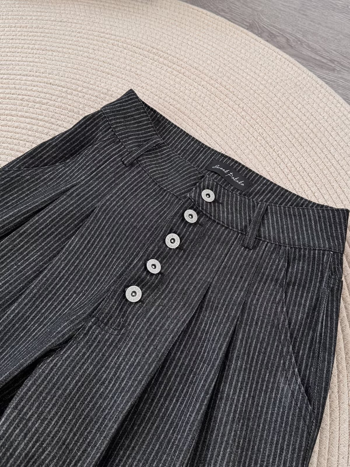 Men's High-Waist Pleated Denim Wide-Leg Trousers Men