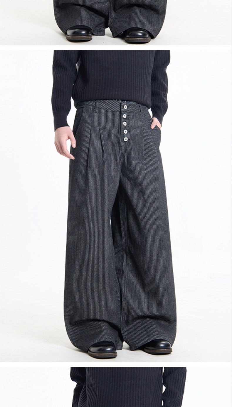 Vintage Black Striped High-Waist Wide-Leg Jeans Vintage Black Striped High-Waist Wide-Leg Jeans