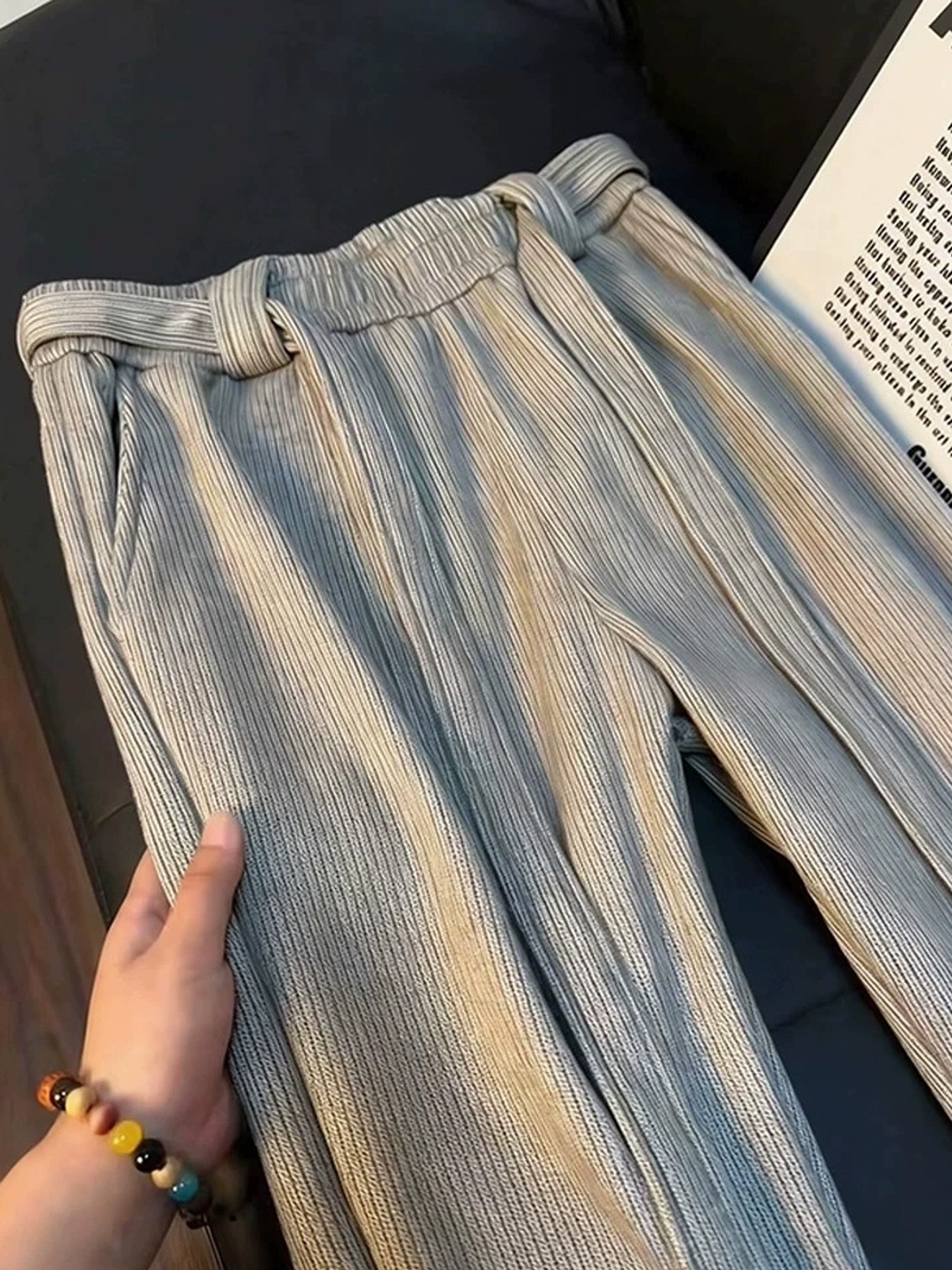 Men's High-Waist Slim Straight Fleece Lined Pants Men