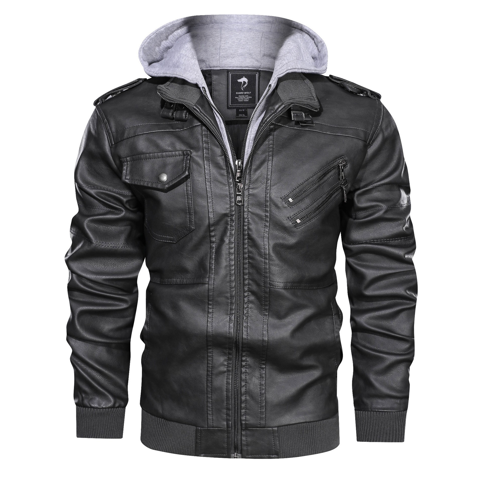 Men's Slim Fit PU Leather Hooded Jacket - Autumn Men