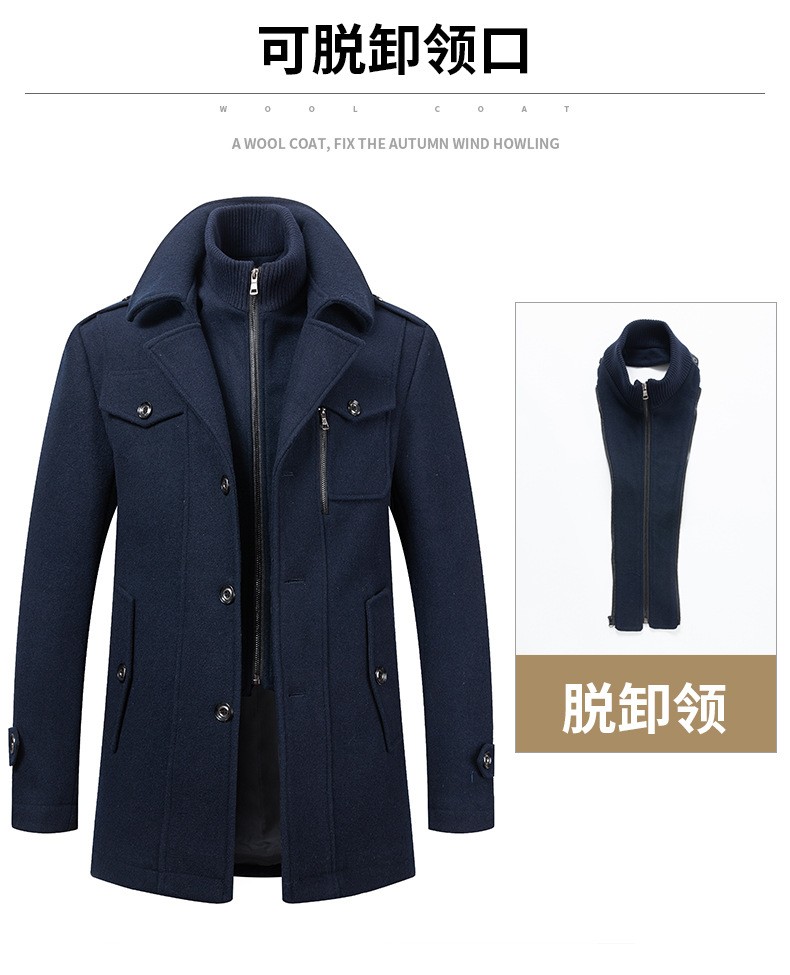 Men's Wool Blend Double Collar Business Overcoat Men