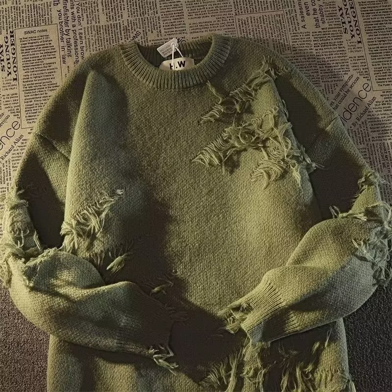 Vintage Style Distressed Pullover Sweater for Men & Women