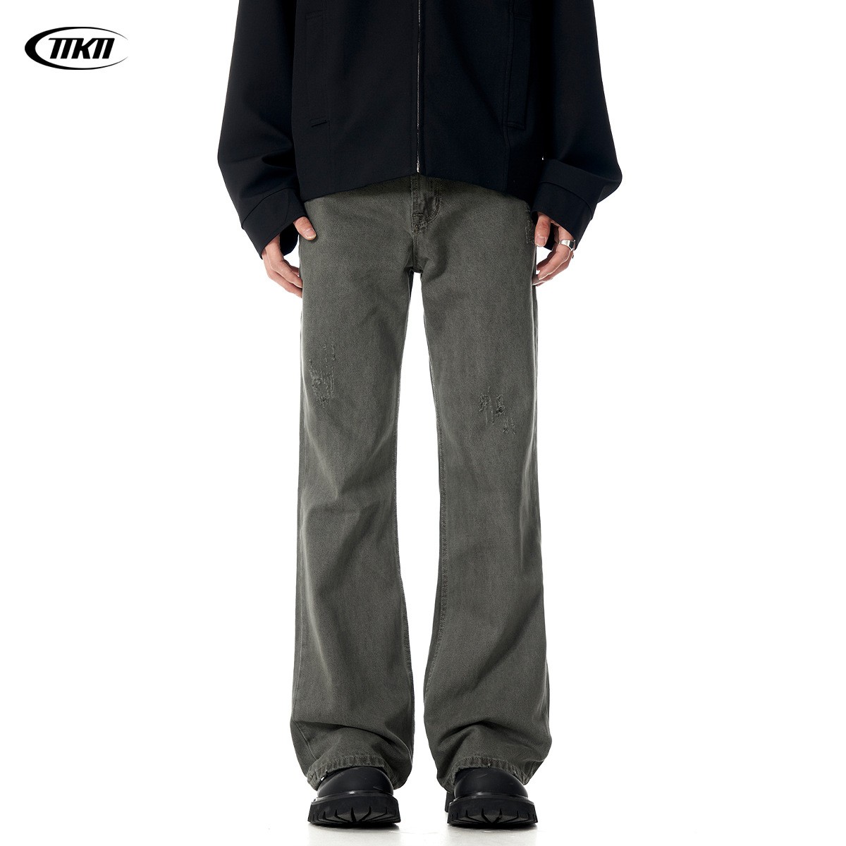 11KN Classic Grey Pleated Wide-Leg Trousers