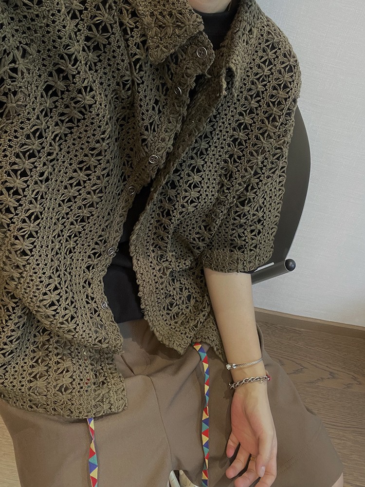 Men's Vintage Military Green Breathable Knit Shirt Men