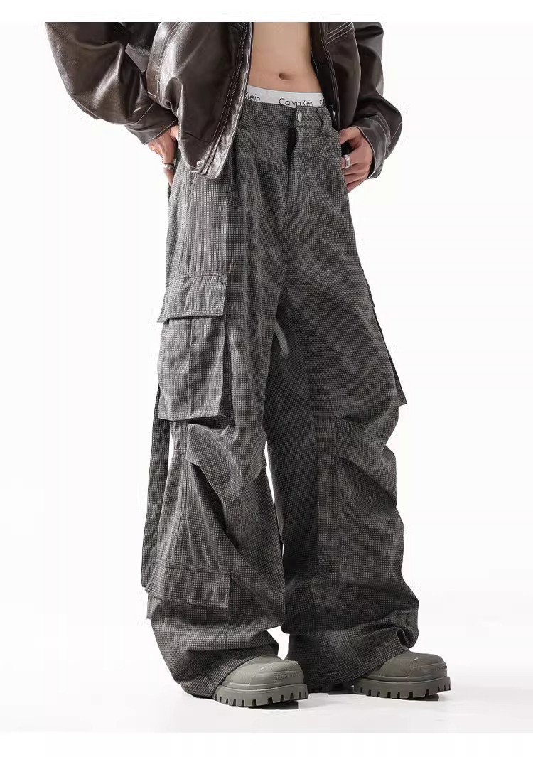 Textured Pleated Multi-Pocket Cargo Pants - Unisex Textured Pleated Multi-Pocket Cargo Pants - Unisex