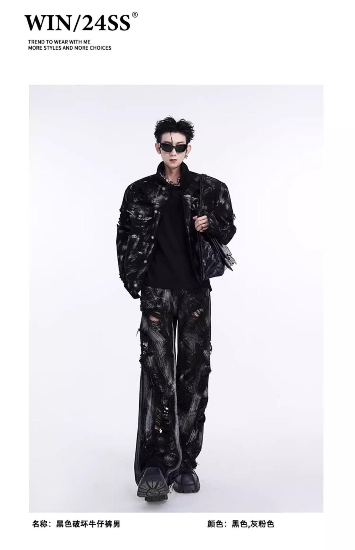 Black Washed Streetwear Straight-Leg Denim Jeans Black Washed Streetwear Straight-Leg Denim Jeans