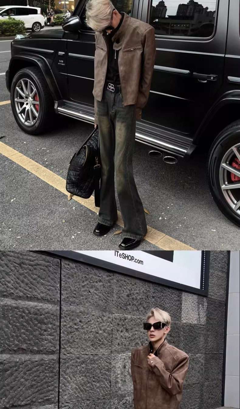 Vintage Brown Corduroy Hooded Biker Jacket