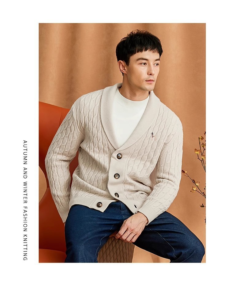 Premium 100% Wool Men’s Cardigan Sweater