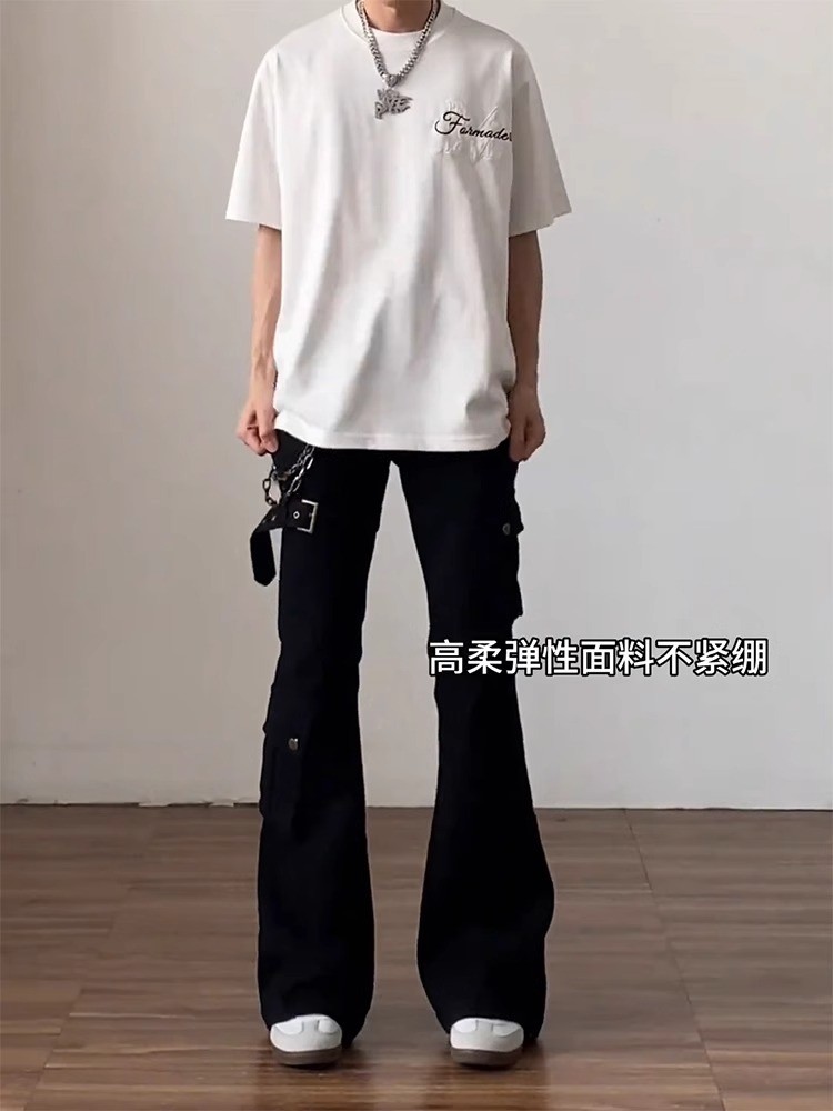 Men's Black Vibe Slim Straight Leg Cargo Jeans Men