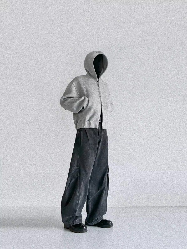 Boxy Fit American Streetwear Hooded Zip-Up Jacket