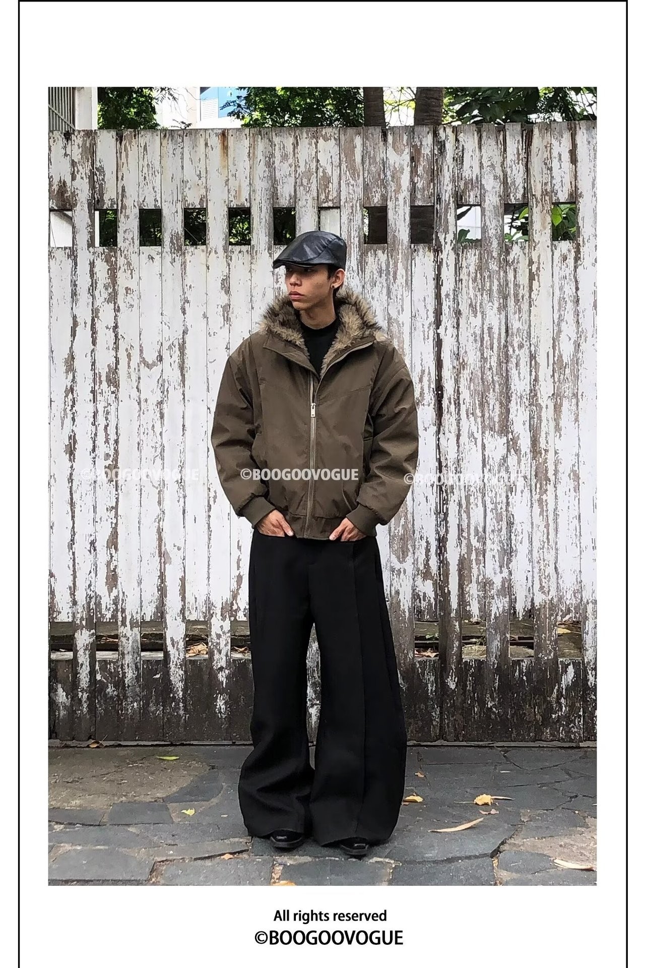 Vintage Cotton Padded Hooded Jacket with Removable Fur Collar Vintage Cotton Padded Hooded Jacket with Removable Fur Collar