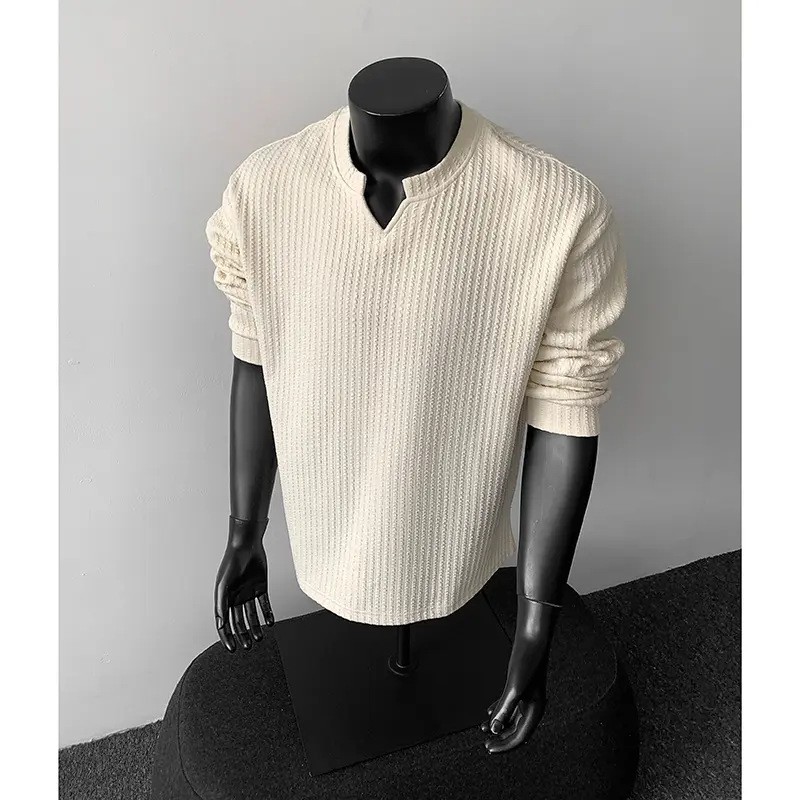 Men's V-Neck Lightweight Knit Long Sleeve T-Shirt Men