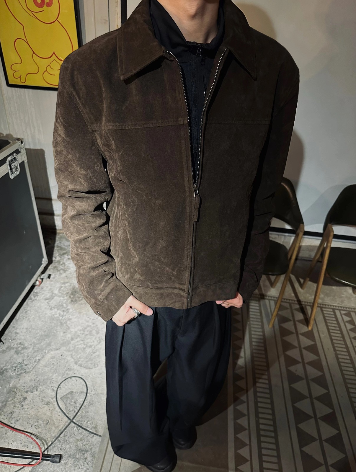 Barn Deep Coffee Suede-Like Retro Zip Jacket Barn Deep Coffee Suede-Like Retro Zip Jacket